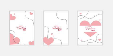 Valentine's day Greeting posters set in flat red and pink paper hearts background. Cute simple and love sale banners or greeting cards templates and social media post.