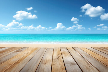 Wooden Dock Leads to a Beautiful Tropical Beach with Azure Skies