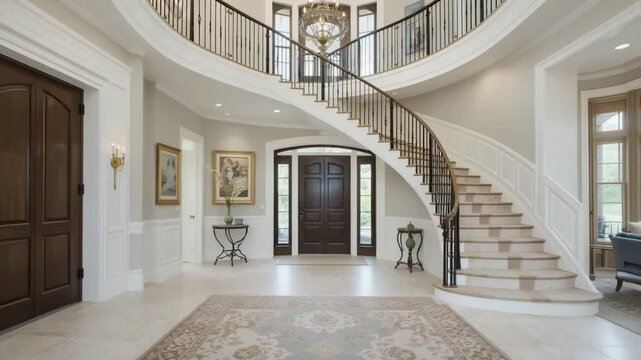 Grand foyer interior design example of an elegant home