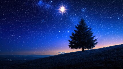 A peaceful night sky with soft, glowing stars and a deep blue gradient.