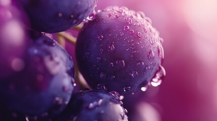 Close-up of purple grapes with water droplets