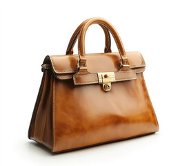 Classic, tan leather satchel with gold hardware