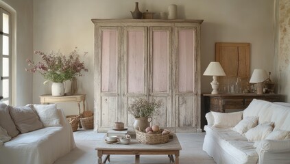 Light-filled, neutral-toned living room,