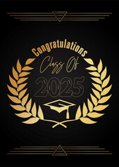 Class of 2025 Graduation design template. Vintage party invitation, congratulation event, greeting card. Vector high school or college graduate poster.