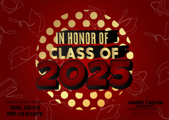 Obraz premium Class of 2025 Graduation design template. Vintage party invitation, congratulation event, greeting card. Vector high school or college graduate poster.