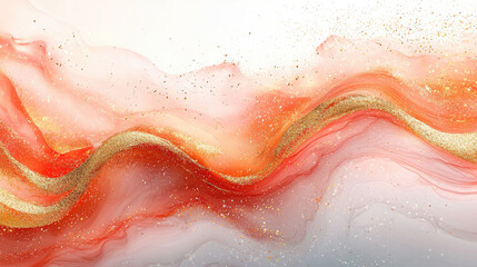 Obraz premium Abstract fluid art with flowing coral and gold