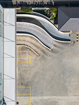 Aerial View of Curved Driveway and Parking Area