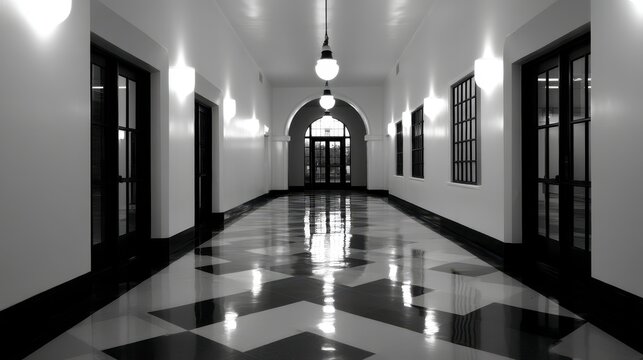 Dramatic Black Corridor with Medieval Architecture ,fantasy World, Fantasy Landscape