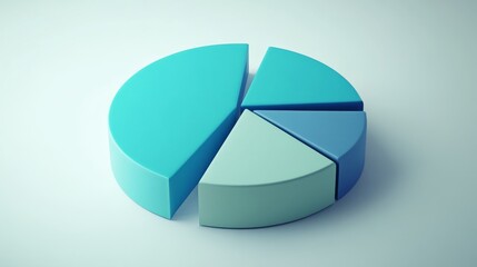 Obraz premium A clean D pie chart with parts in cool shades of blue and green, set against a crisp, light background for a professional look
