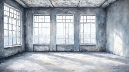 Empty industrial room with windows