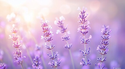 Obraz premium Enchanting lavender field bathed in soft light, evokes tranquility