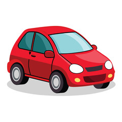 Obraz premium Bright red compact car shows a playful cartoonish style on a white background