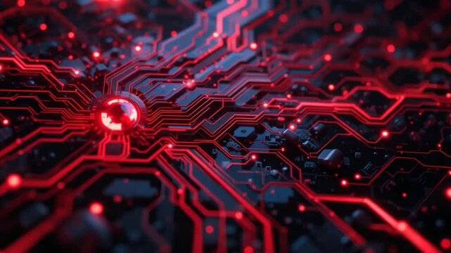 Intricate red circuit network futuristic technology illustration graphic abstract background