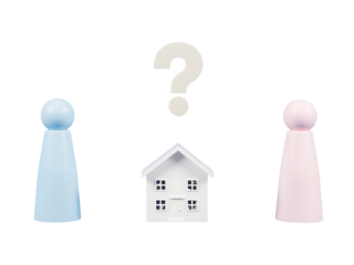 Couple Considering Home Purchase Uncertainty Question Mark House Model on a transparent background