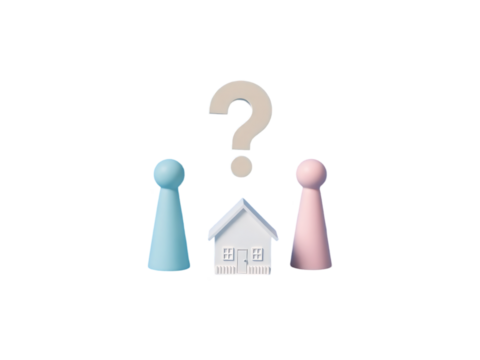 Couple Planning a Home Purchase with Uncertainty Question Mark on a transparent background