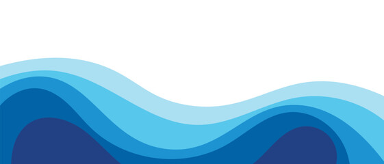 Abstract layered wave background with blue tones and white space, fluid flowing curves, modern vector design