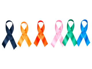 Six Colorful Awareness Ribbons on a transparent background