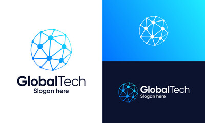 Globe ​​tech logo design. Abstract globe vector design with technology system connection style graphic icon symbol
