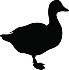 black duck silhouette vector icon, ideal for wildlife bird clipart, nature-themed graphics, and isolated duck design projects. 
