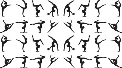 Gymnastics Silhouette Acrobat Silhouette Collection Female ballet Little Gymnast Silhouettes Multiple silhouettes of a ballet Collection Happy women jumping Gymnast on balance beam Multiple silhouett