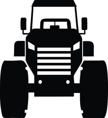 Isolated tractor facing forward showcases its large tires and detailed grill in black silhouette