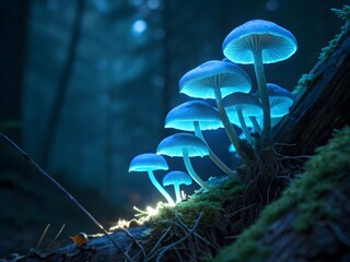 glowing blue mushroom,forest