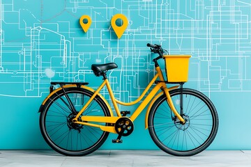 Yellow bike, map, delivery