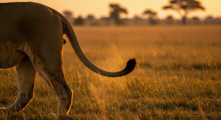Obraz premium Lion's tail at sunrise in savanna