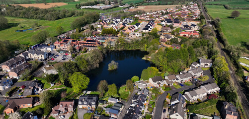 Drone aerial view of Residential homes town houses bungalows semidetached housing in Templepatrick...