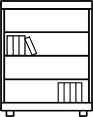 Simple outline art shows a bookshelf holding books on two of its shelves