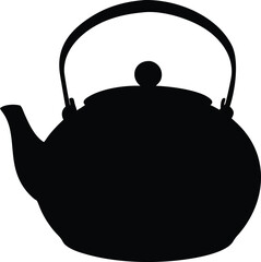Sleek black silhouette shows elegant teapot with curved handle and spout on white