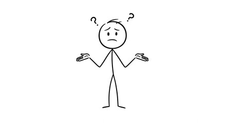 Confused Stick Figure Shrugging with Question Marks