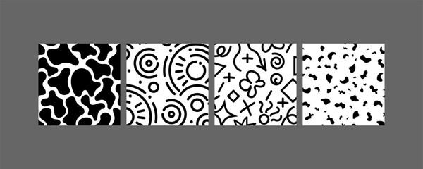 Abstract Black White Patterns Geometric, Organic, Doodle Designs