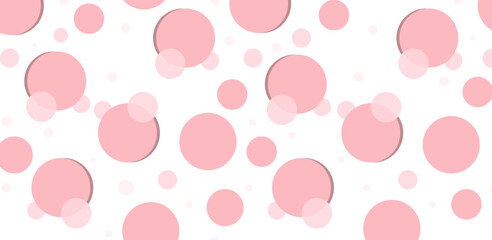A seamless pattern featuring pink circles of varying sizes and opacities on a white background. The design is soft, elegant, and reminiscent of bubbles or polka dots.