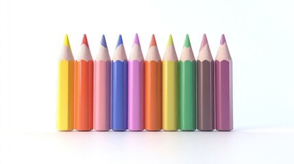 Fototapeta premium Colorful pencils in a row on a white background