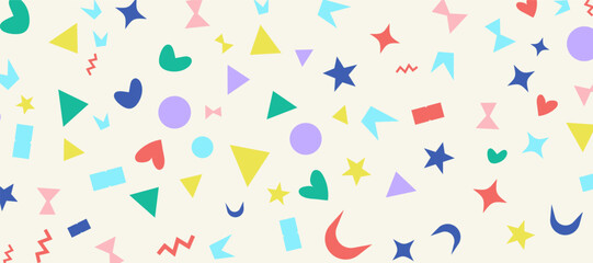Colorful Geometric Shapes Pattern Hearts, Stars, Triangles, Background