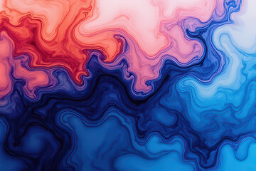 Mesmerizing Ink Swirls: Close-Up Abstract Photography of Salmon & Royal Blue Blending in Water