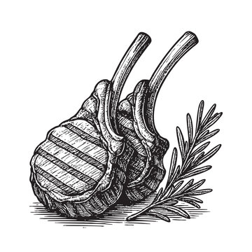 grilled lamb chops with rosemary clip art preview