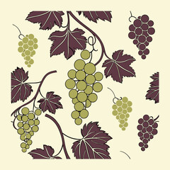 Vintage Grape Vine Pattern – Green and Purple Grapes with Leaves