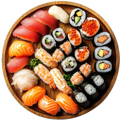 Assorted Japanese Sushi Platter Isolated on Transparent Background