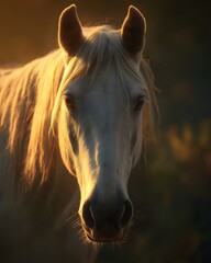 Obraz premium Majestic Horse Portrait Captured During Golden Hour with Soft Light and Realistic Detail