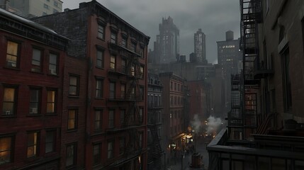 Grungy city street view