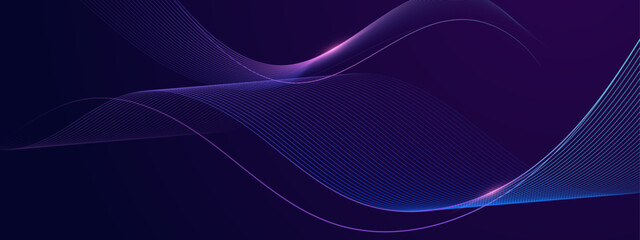 Two purple and blue waves on a dark blue background. Ideal for technology, energy, and abstract design concepts in graphic projects.