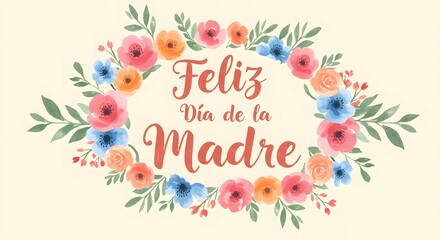 Feliz D&Atilde;&shy;a De La Madre Card with Watercolor Flowers and Festive Text