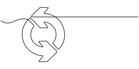 Arrow in a circle icon line continuous drawing vector. One line Arrow in a circle icon vector background. Arrow in a circle icon. Continuous outline of a icon. Linear design. 