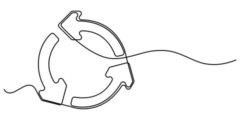 Arrow in a circle icon line continuous drawing vector. One line Arrow in a circle icon vector background. Arrow in a circle icon. Continuous outline of a icon. Linear design. 