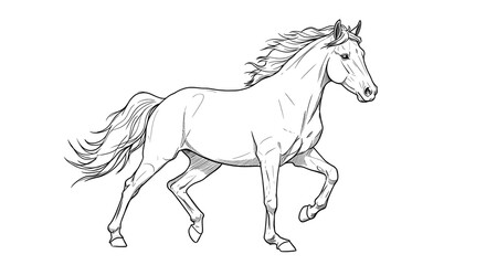 Elegant Horse Running Sketch Illustration on White Background Digital Art