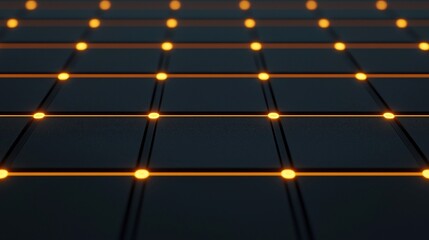 A grid of dark tiles intersected by glowing orange lights, creating a modern, futuristic pattern.