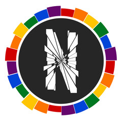 Obraz premium Modern capital white Letter N Design with Multicolor Geometric Ring, Enclosed in a Black Frame