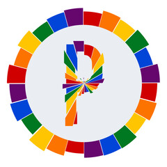 Modern capital Letter P Design on White Background with Multicolor Geometric Ring